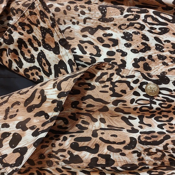 JL New York Sparkly Belted Trench Coat Gold Brown Cream Leopard Print Size Med - Picture 5 of 15